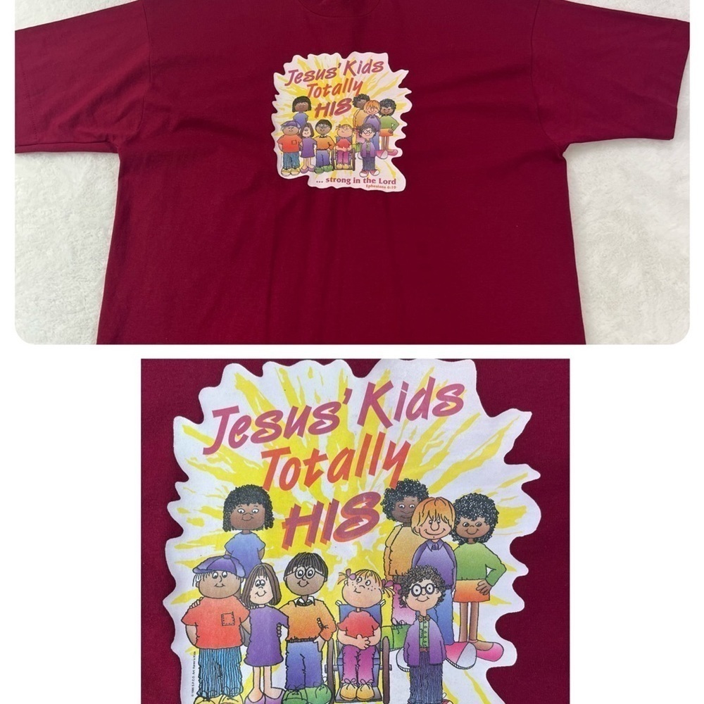 VTG‎ 90s Maroon ‘Jesus Kids Totally HIS’  TShirt SS FOTL US Made Single Stitch